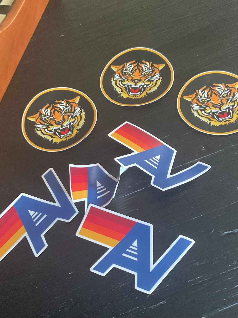 Aviator nation Blue Retro Stripe 'A' Sticker Pack with Tiger Round Emblems set o